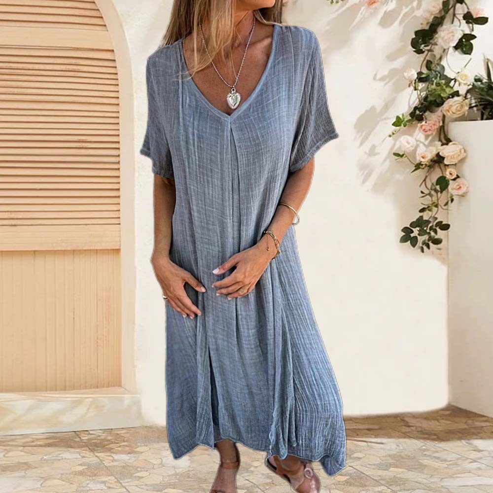 Vestido de playa suelto de algodón y lino de verano para mujer
