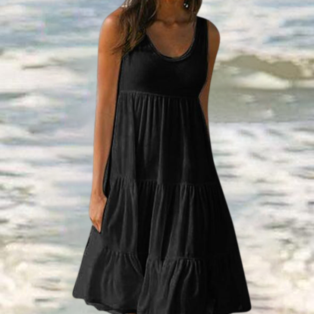 Olivoslindo Vestido de playa sin mangas con cuello redondo y empalme grande