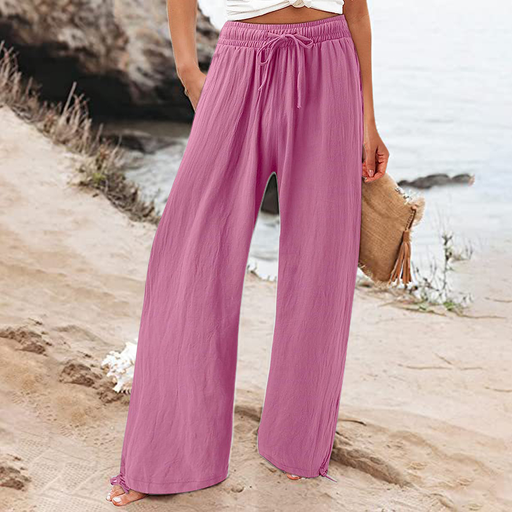Women's elastic waist drawstring wide leg pants