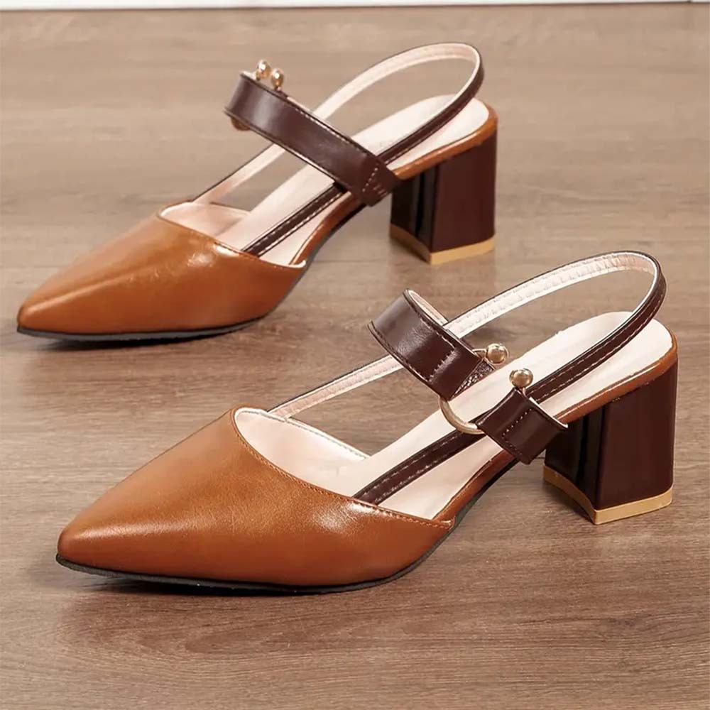  Hojanaranja Sandalias de tacón grueso de mujer con punta en punta de moda de verano