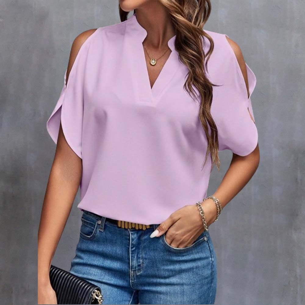 Women's sexy V-neck off-shoulder sleeve top T-shirt