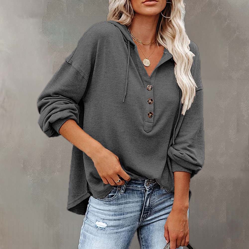 Olivoslindo Jersey de manga larga con capucha y cuello de pico para mujer 2023