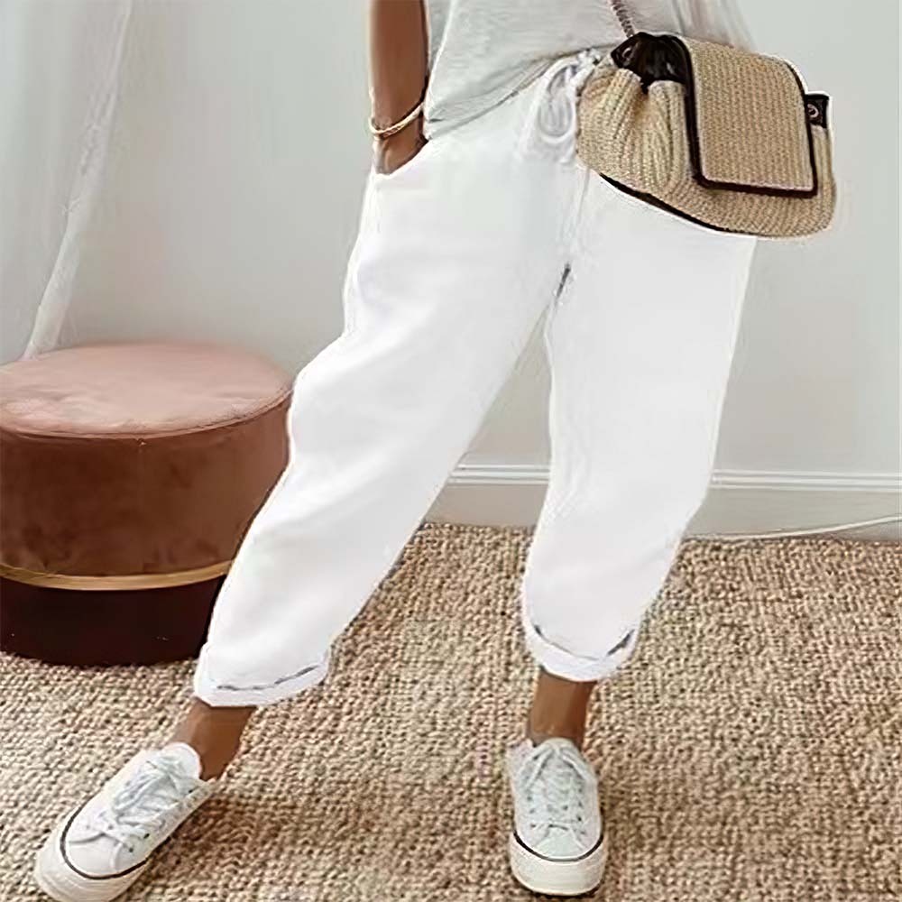 Women's solid color cotton and linen casual pants