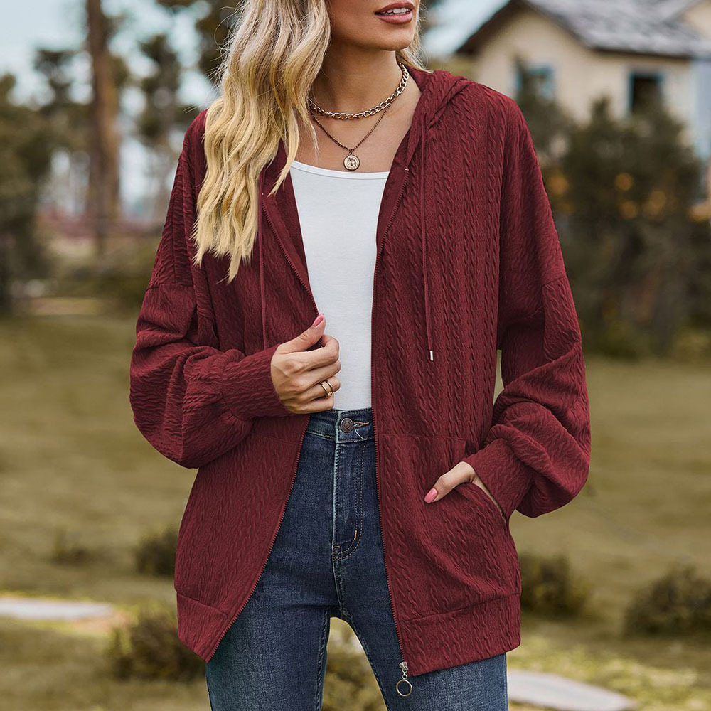 Olivoslindo Chaqueta con capucha holgada de manga larga con bolsillo de color sólido para mujer nueva de otoño e invierno