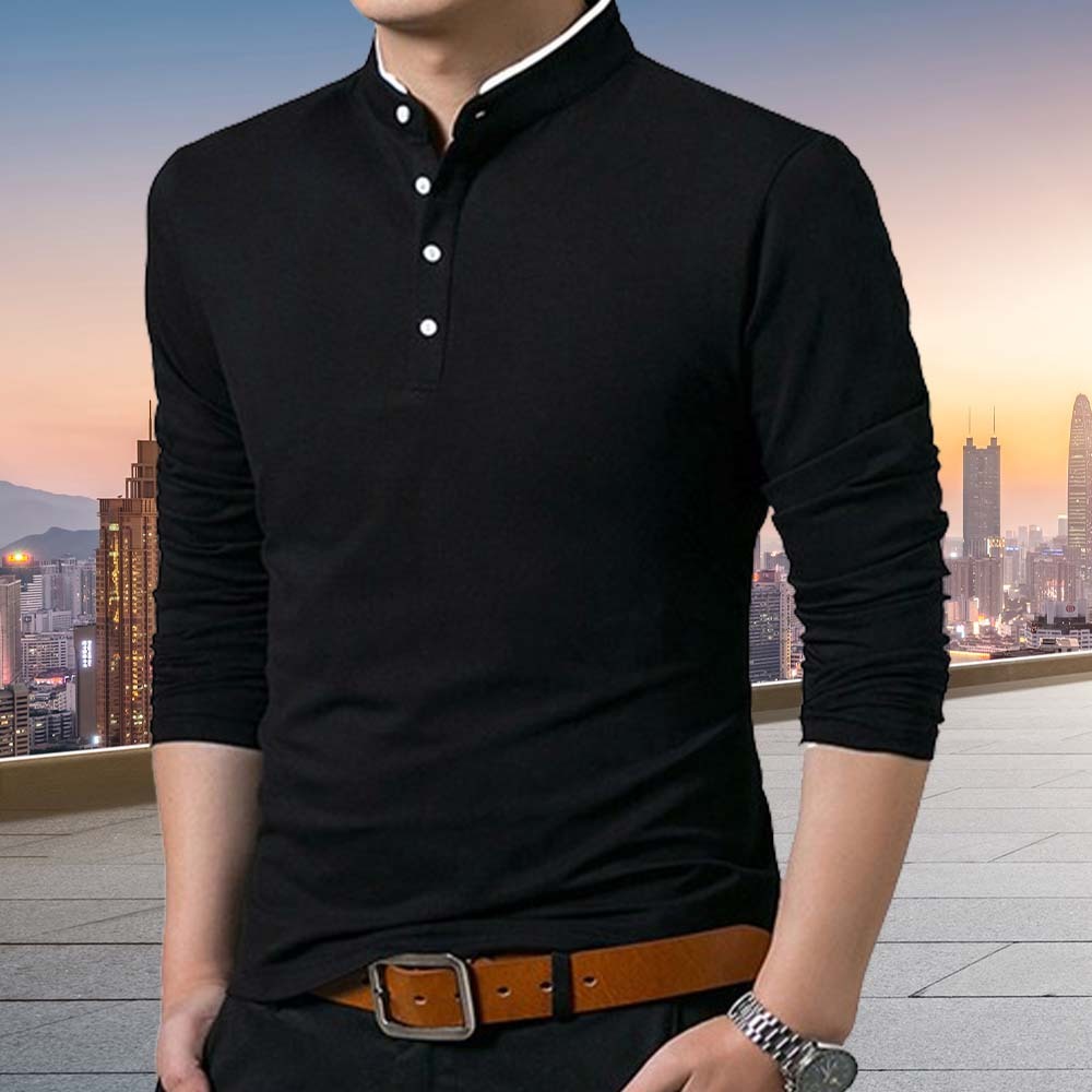 Men's Premium Business Stand Collar Long Sleeve T-Shirt