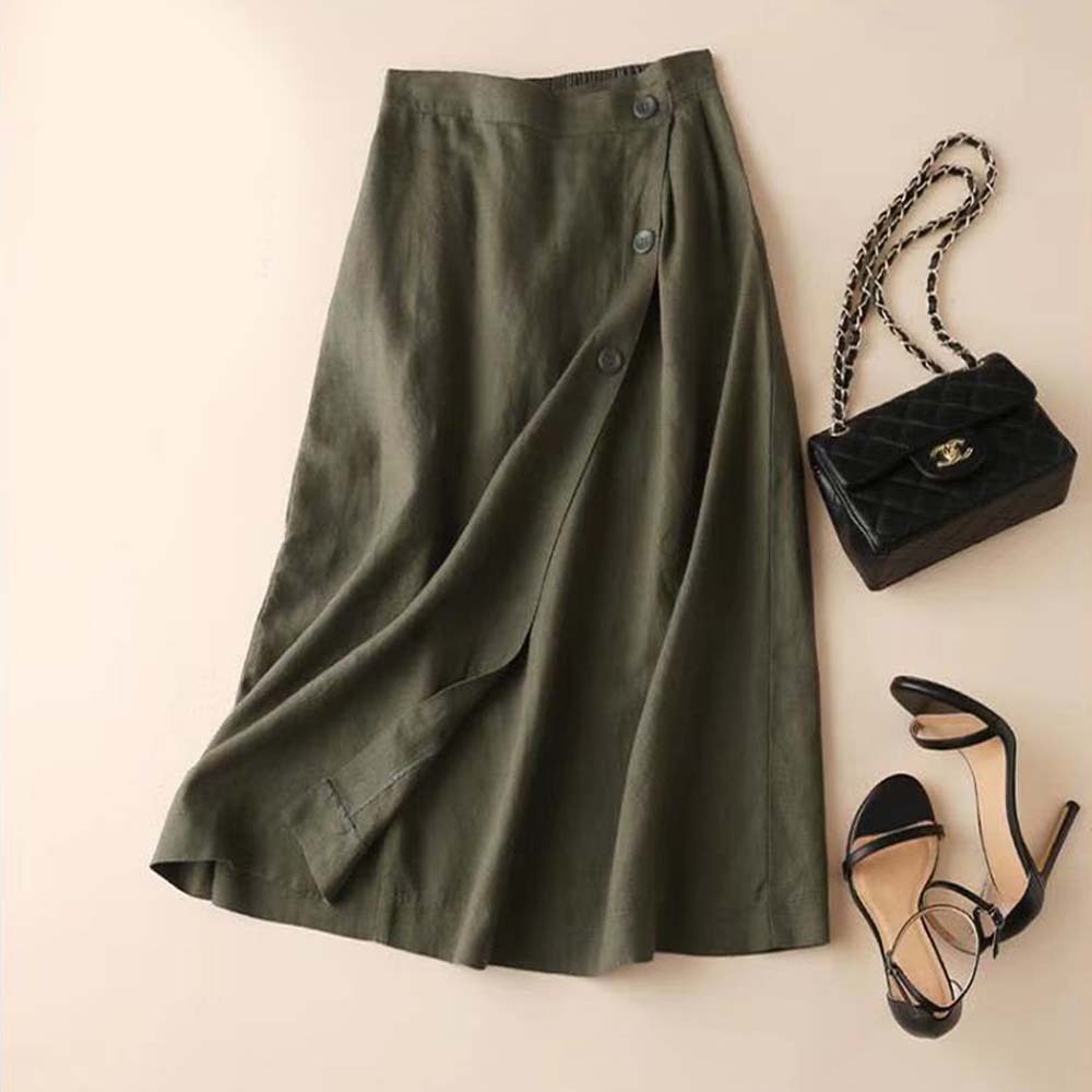 Falda con botones de lino transpirable y elegante para mujer