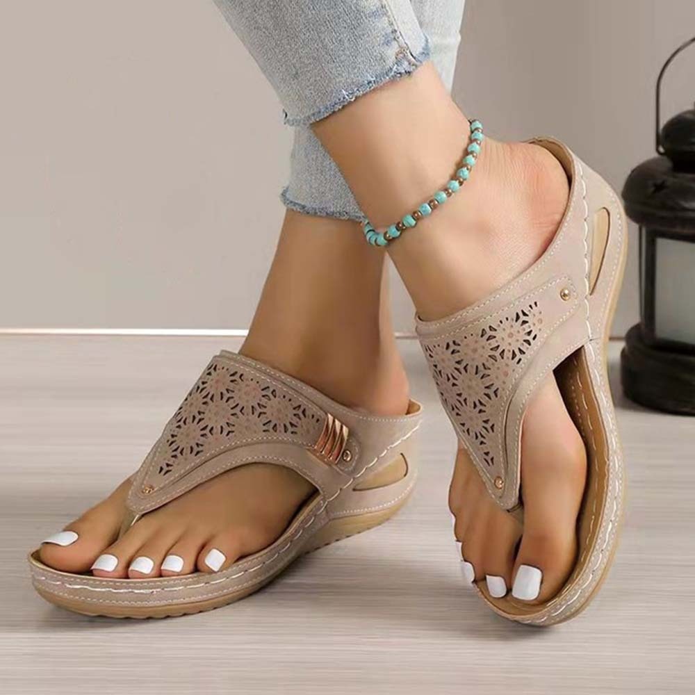 Sandalias de playa con cuña y chanclas retro para mujer