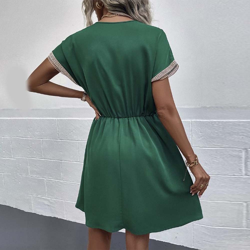 Vestido de cintura con cuello en V de moda de verano para mujer