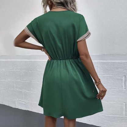 Vestido de cintura con cuello en V de moda de verano para mujer