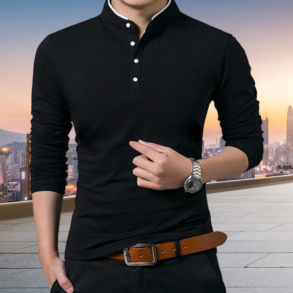 Men's Premium Business Stand Collar Long Sleeve T-Shirt