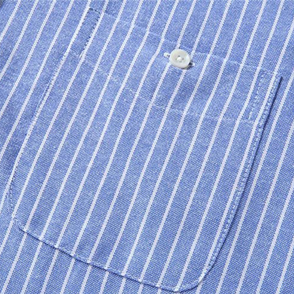 Camisa casual de manga larga a rayas con cuello levantado y talla grande para hombre