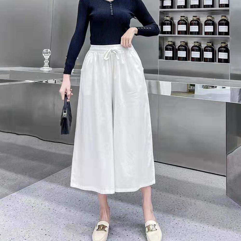 Spring and summer washed cotton culottes casual wide leg pants for women