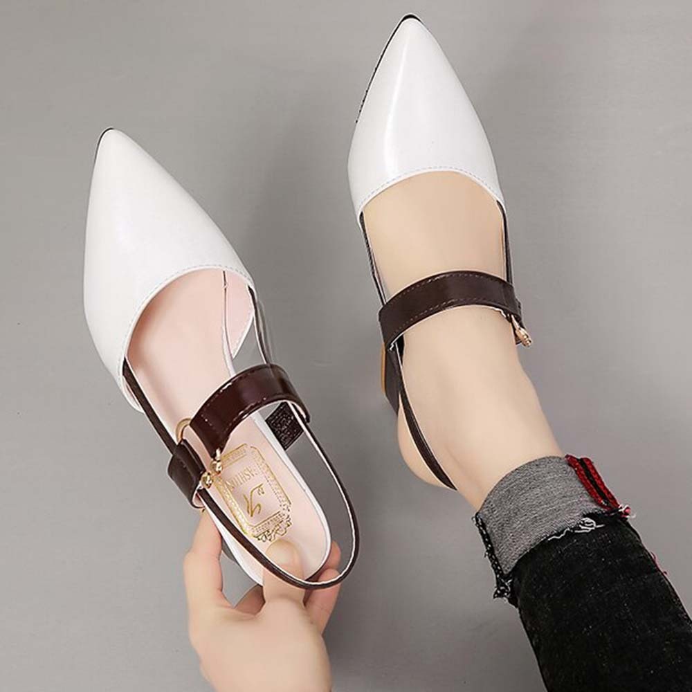  Hojanaranja Sandalias de tacón grueso de mujer con punta en punta de moda de verano