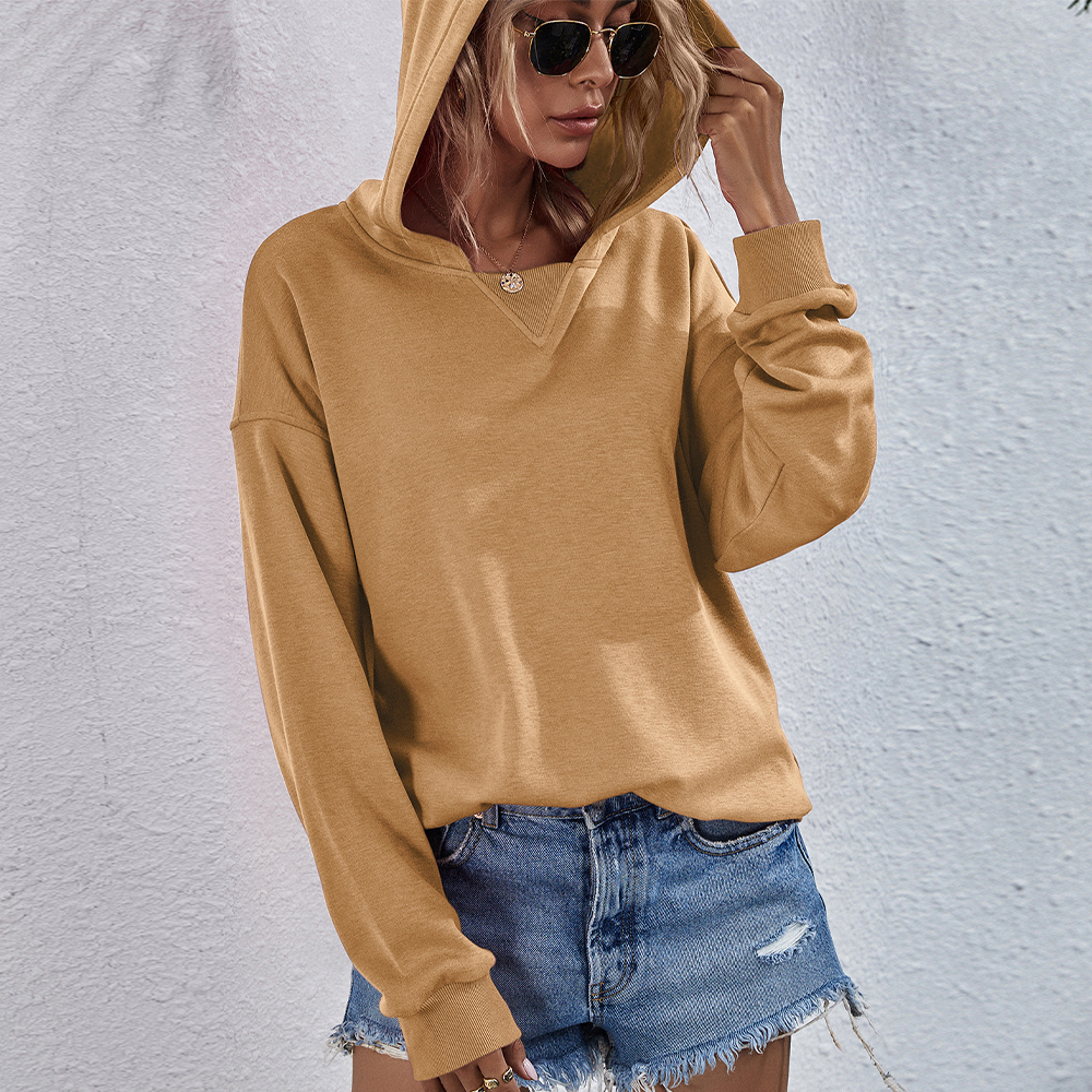 Olivoslindo Sudadera con capucha holgada con capucha de lana casual de color sólido para mujer