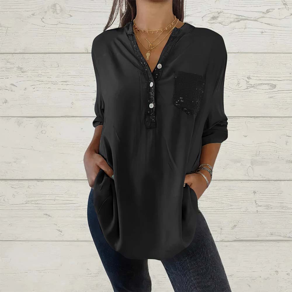 Camisa holgada informal con lentejuelas para mujer, primavera y verano, 2024