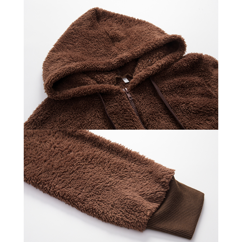 Olivoslindo Chaqueta polar de manga larga con capucha en color liso para mujer