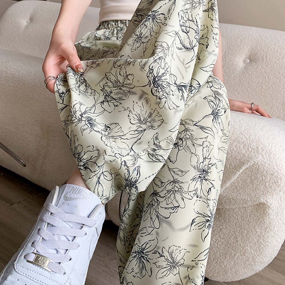 Women's fashionable printed tie-dye ice silk wide-leg pants