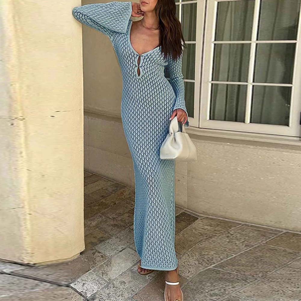 Hojanaranja Vestido de punto extralargo para mujer Ropa de protección solar para la playa