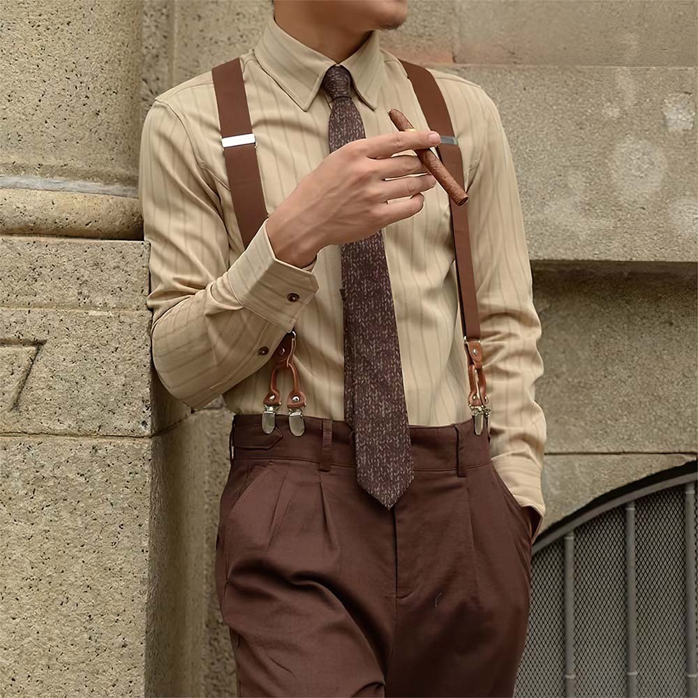 Camisa a rayas retro de primavera y otoño para hombre