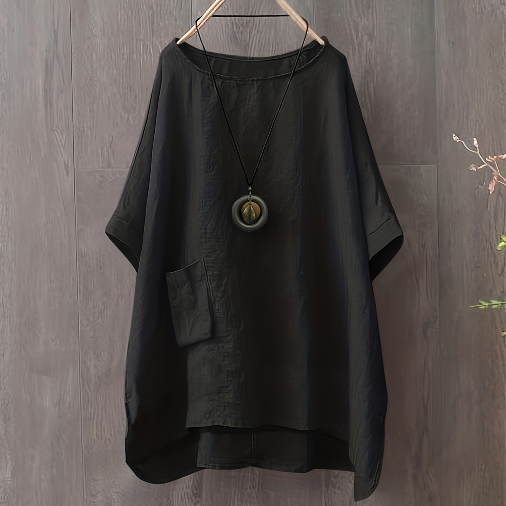 Summer Fashion Round Neck Irregular Pocket T-Shirt for Women