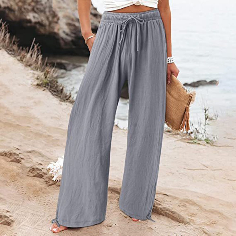 Women's elastic waist drawstring wide leg pants