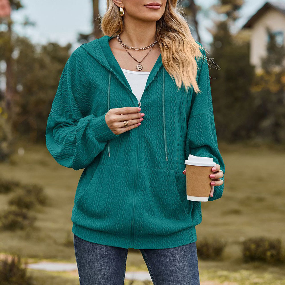 Olivoslindo Chaqueta con capucha holgada de manga larga con bolsillo de color sólido para mujer nueva de otoño e invierno