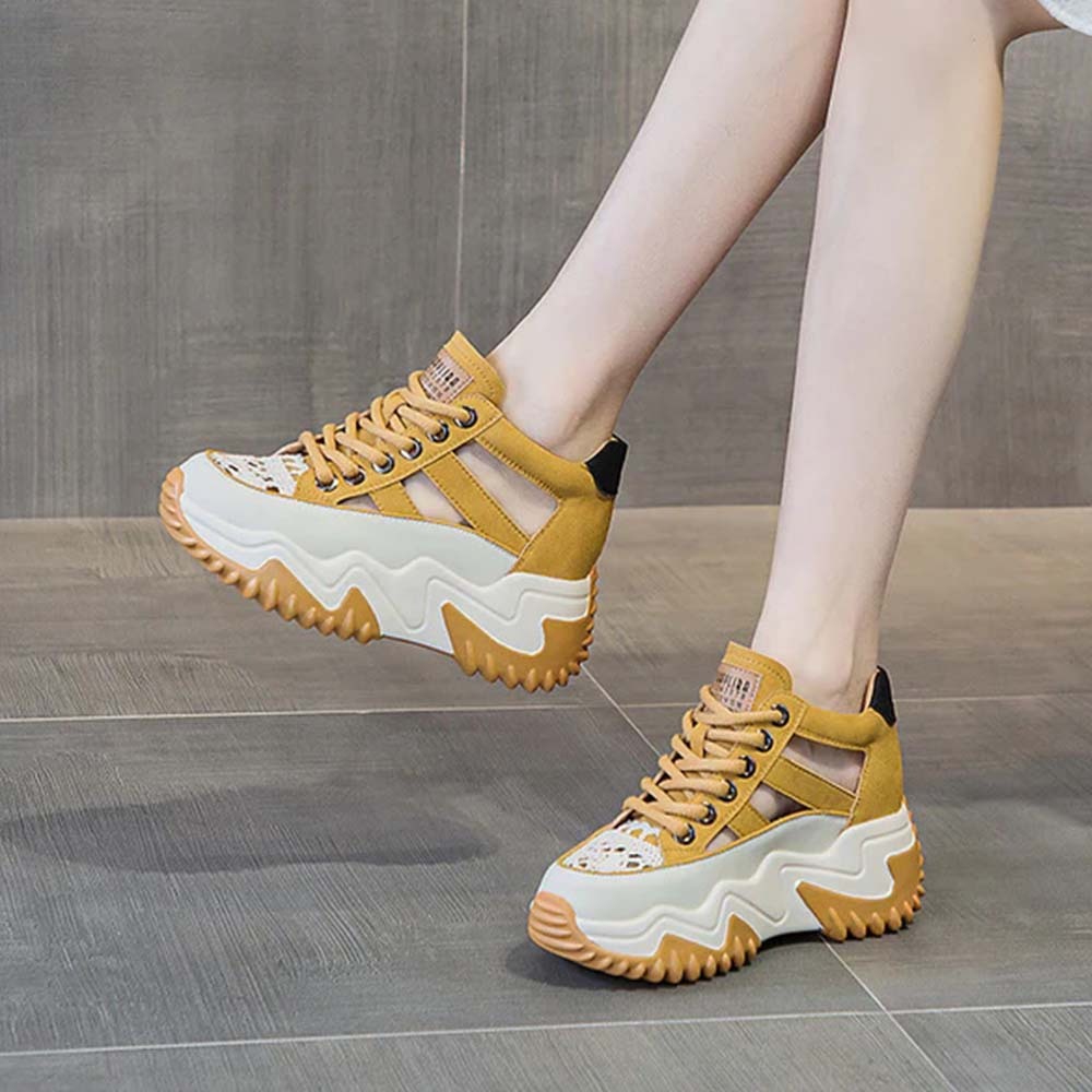 Smiledeer Women's comfortable thick-soled 7CM sneakers lace-up sandals