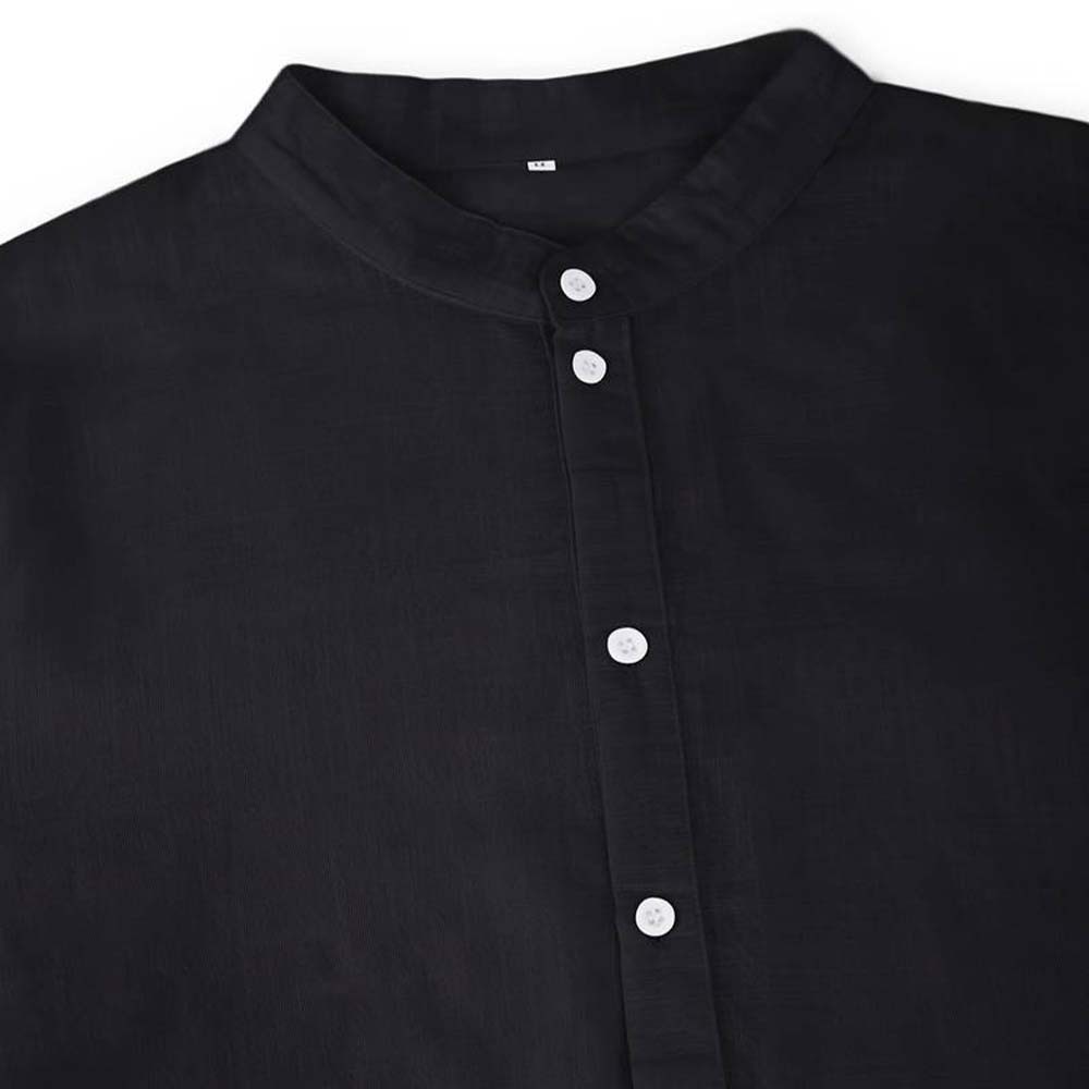 Men's Classic Cotton Half Open Collar Long Sleeve Top Henley