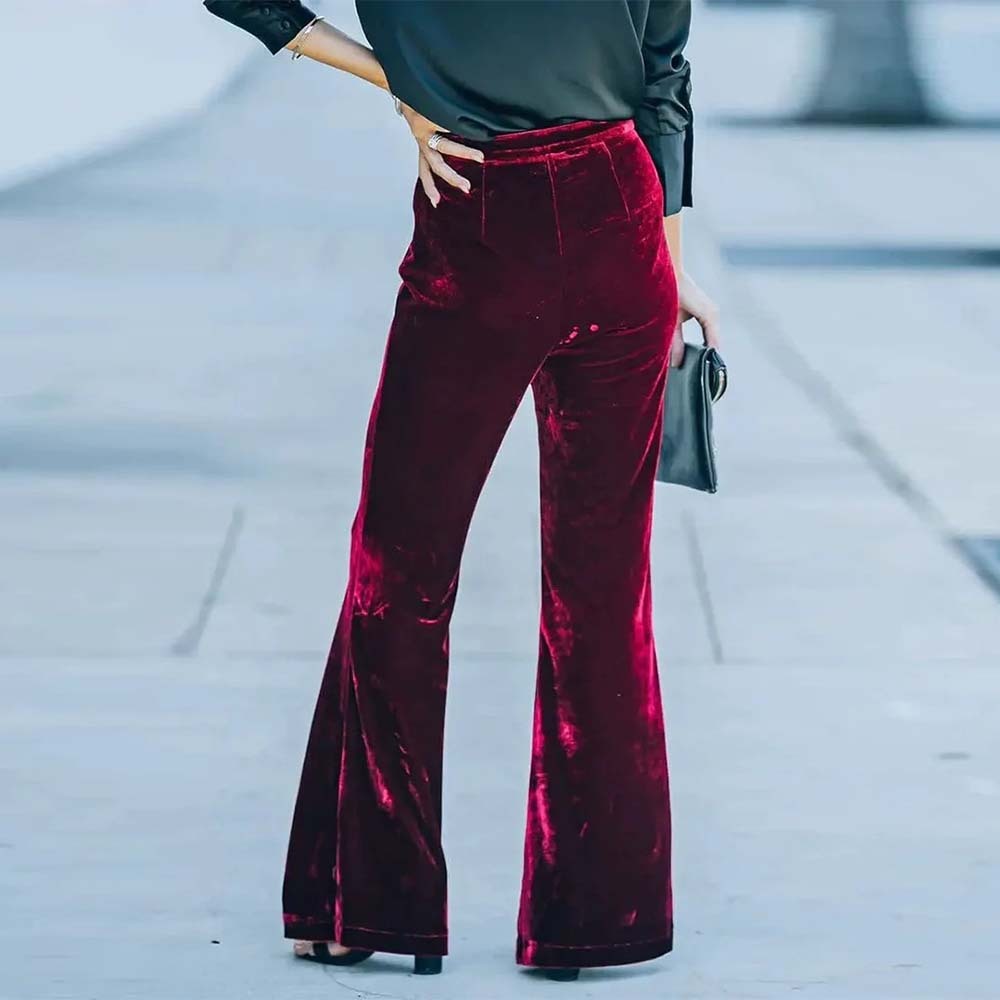 Pantalones acampanados de cintura alta de terciopelo para mujer