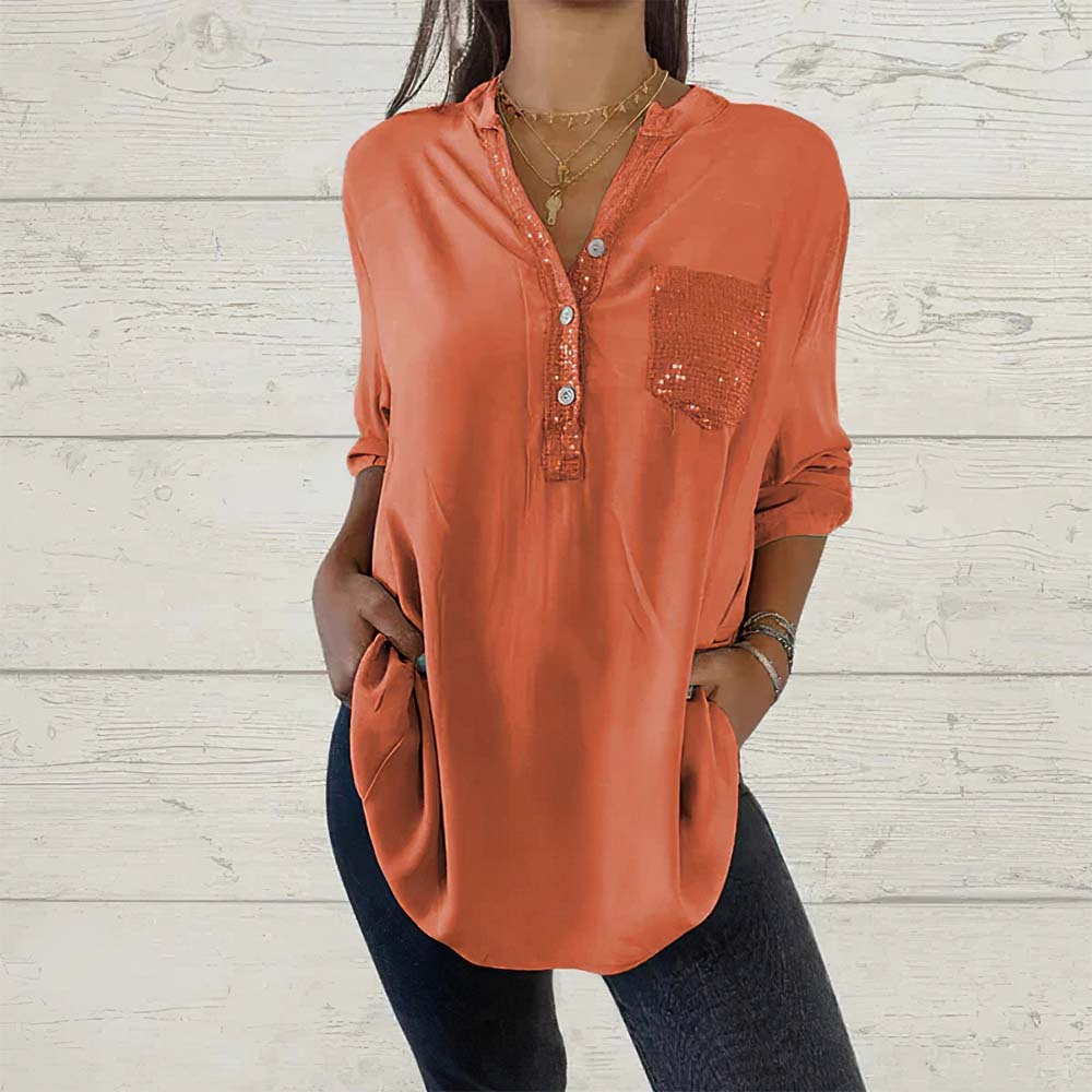Camisa holgada informal con lentejuelas para mujer, primavera y verano, 2024