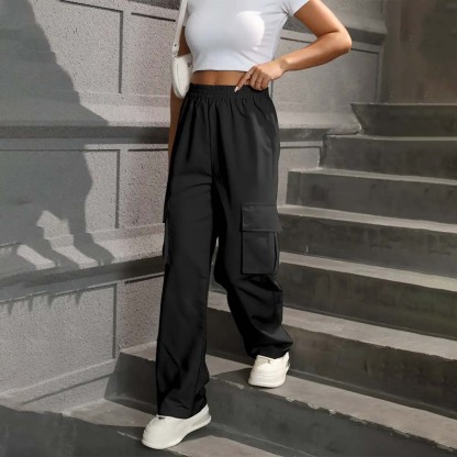 Women's casual high waist pocket straight pants