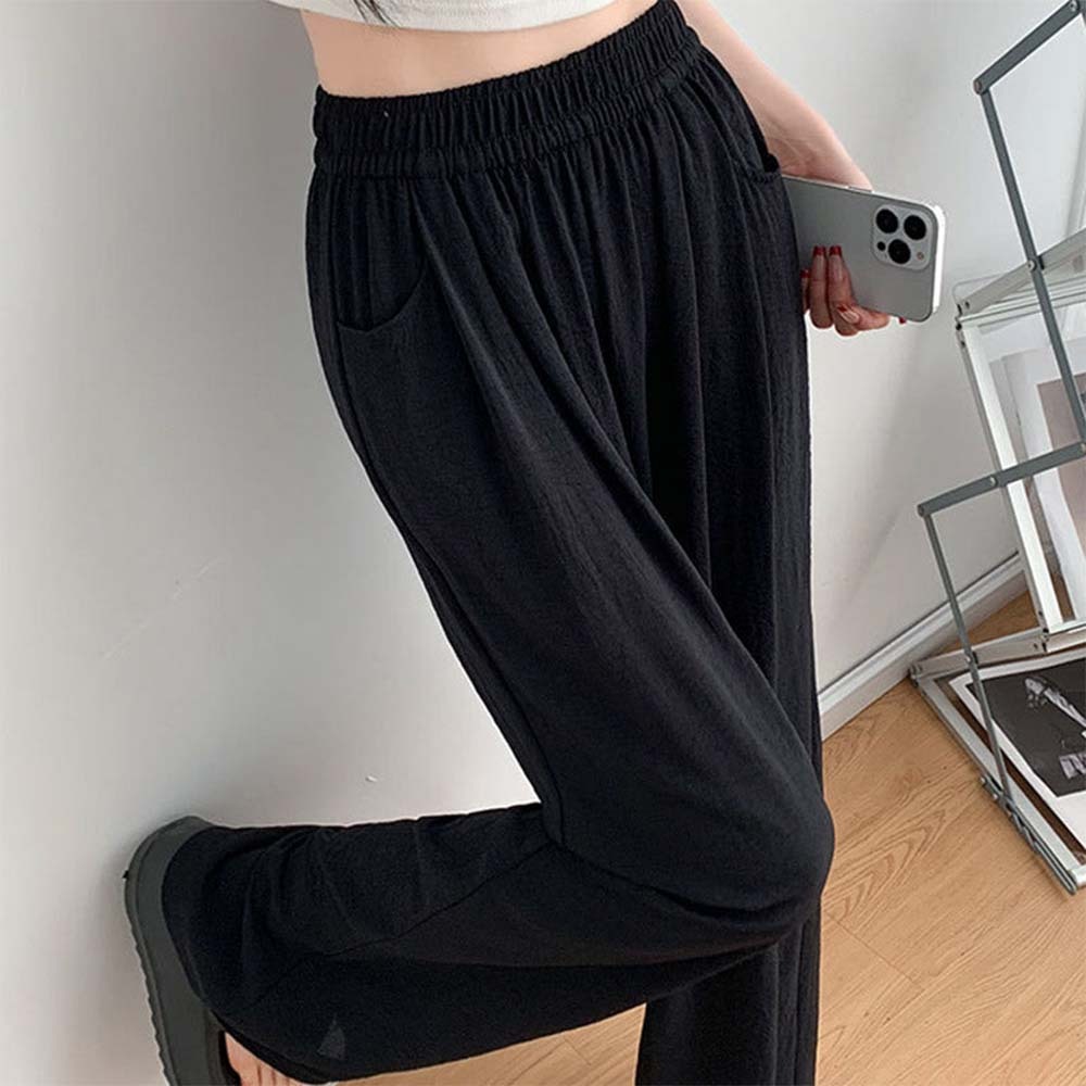 Pantalones de pierna ancha con cintura elástica ligera de verano para mujer