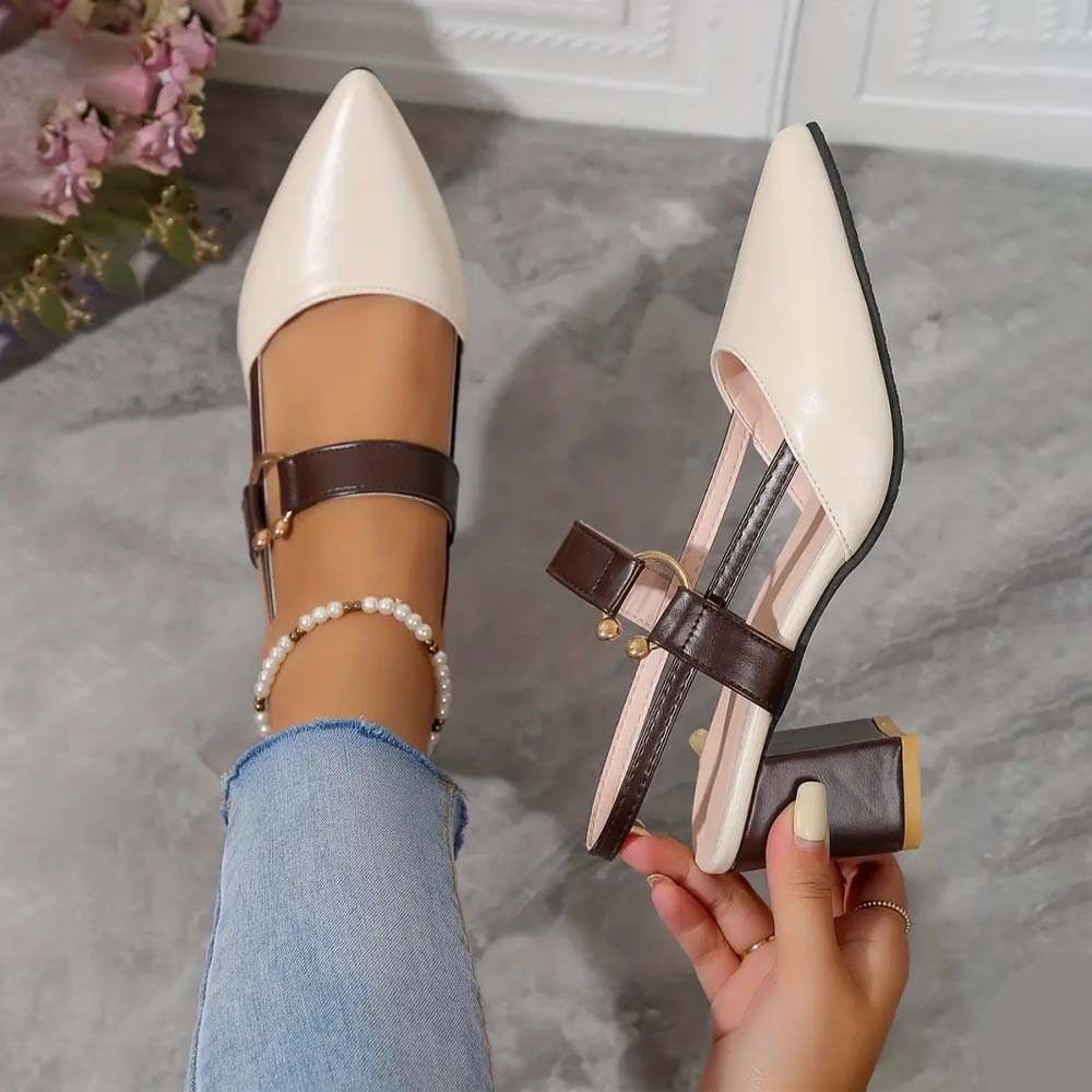  Hojanaranja Sandalias de tacón grueso de mujer con punta en punta de moda de verano