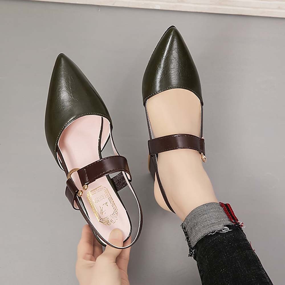  Hojanaranja Sandalias de tacón grueso de mujer con punta en punta de moda de verano