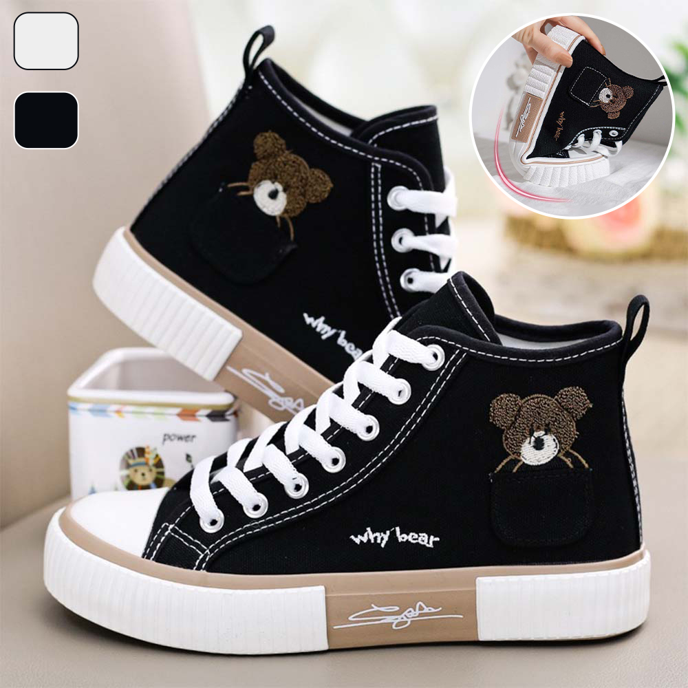Zapatos de lona con caña alta y oso a la moda para mujer