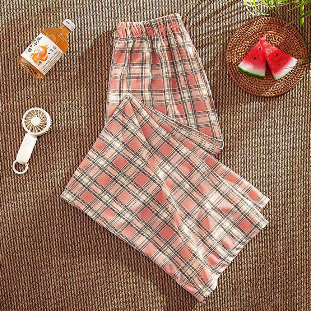 Women's casual plaid high waist wide leg pants