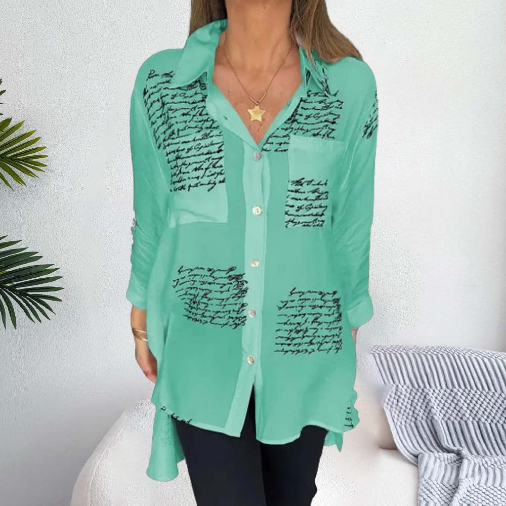 Camisa con solapa de moda con estampado de letras
