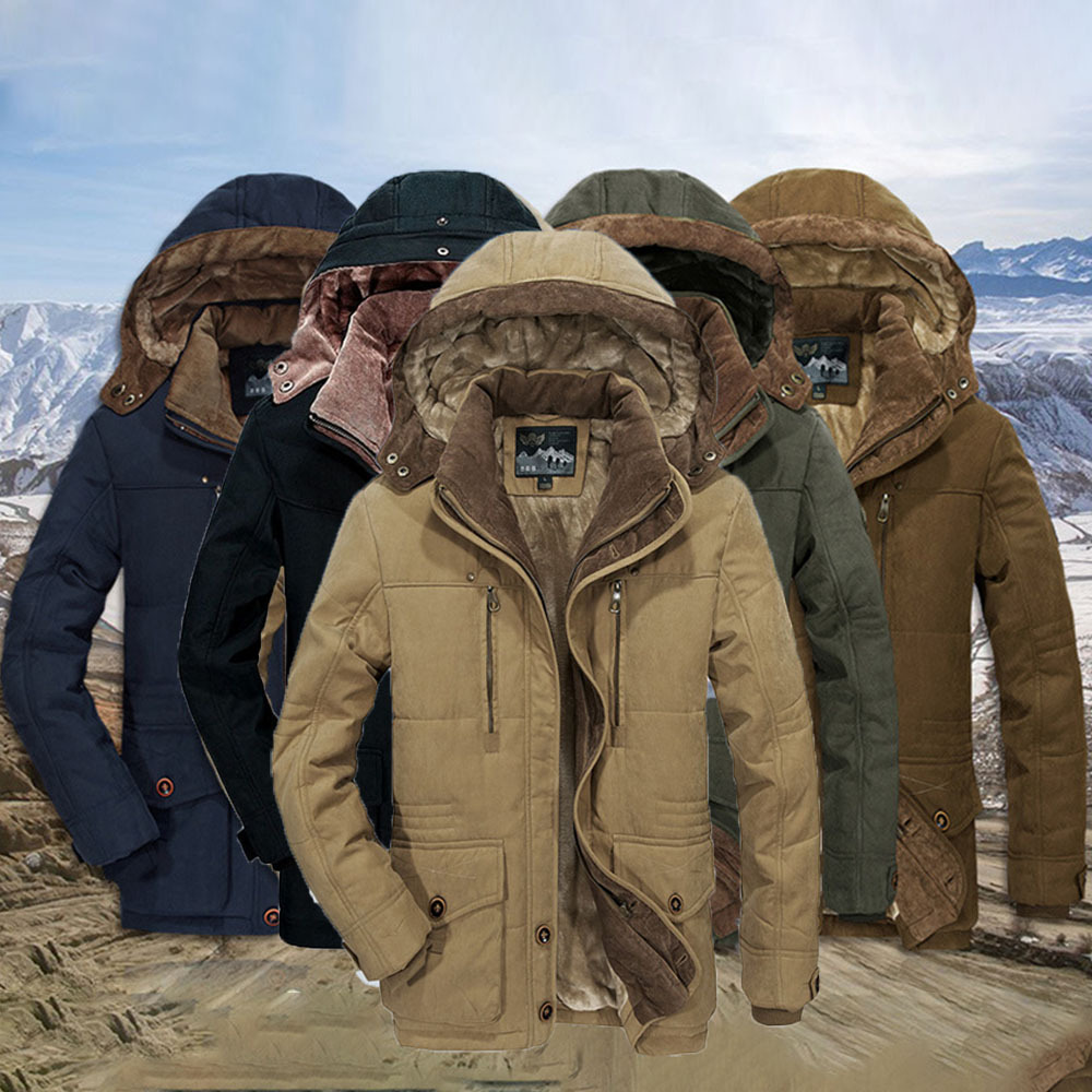 Glowtomato™ Winter men's warm mid-length fleece hooded cotton coat