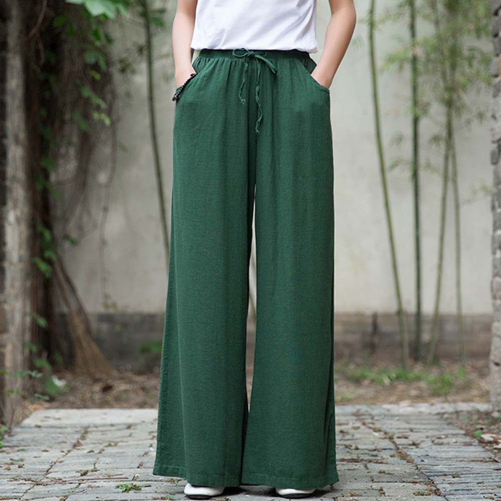 2024 Spring and summer women's retro linen wide-leg pants