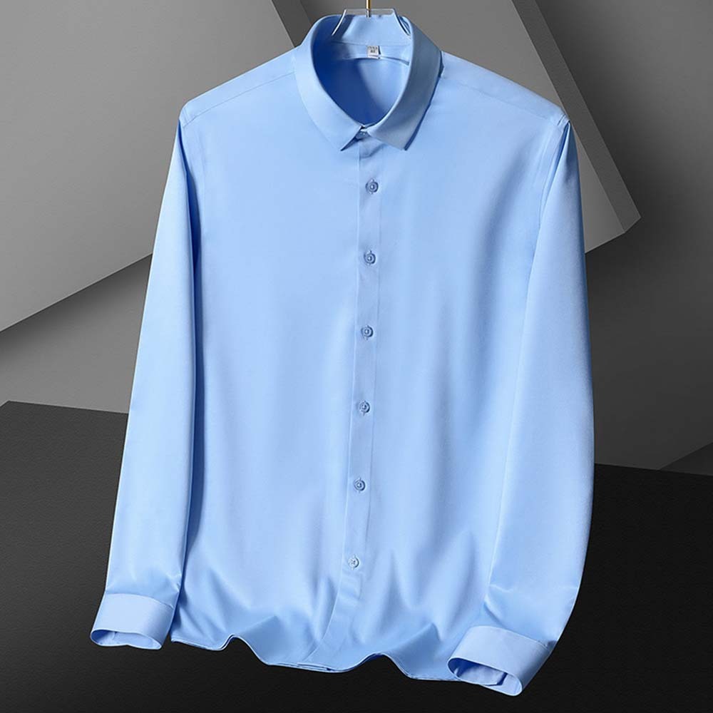 New Men's Stretch Non-Iron Anti-wrinkle Solid Color Long Sleeve Shirt