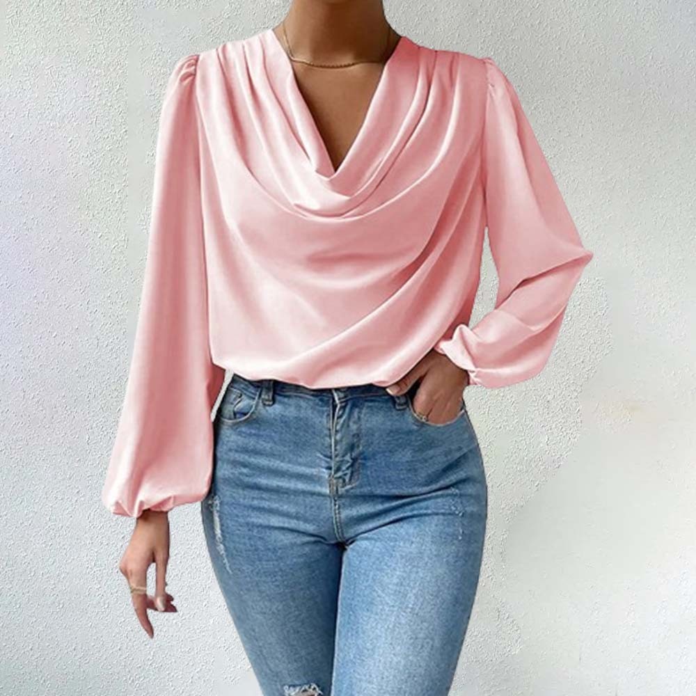 Camisa de gasa cómoda con mangas farol para mujer