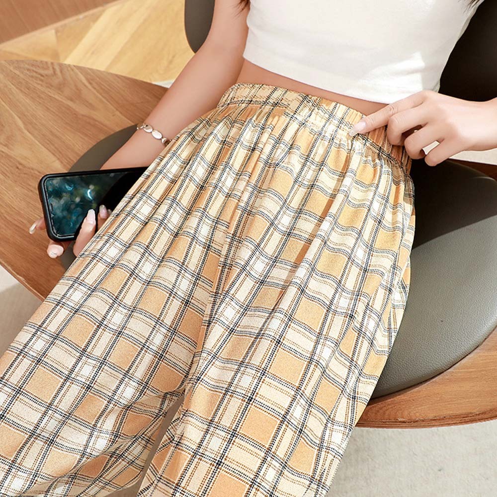 Women's casual plaid high waist wide leg pants