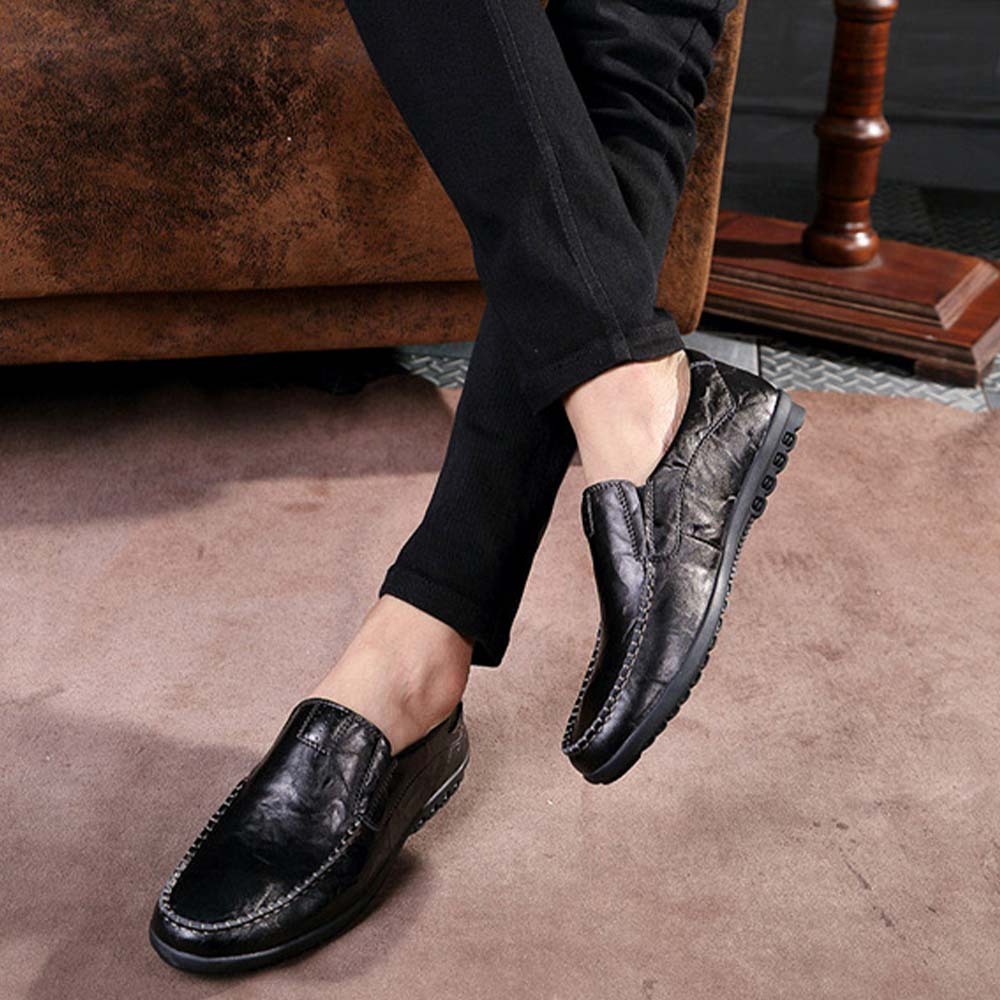 Zapatos casuales de cuero cómodos y sin cordones para hombre