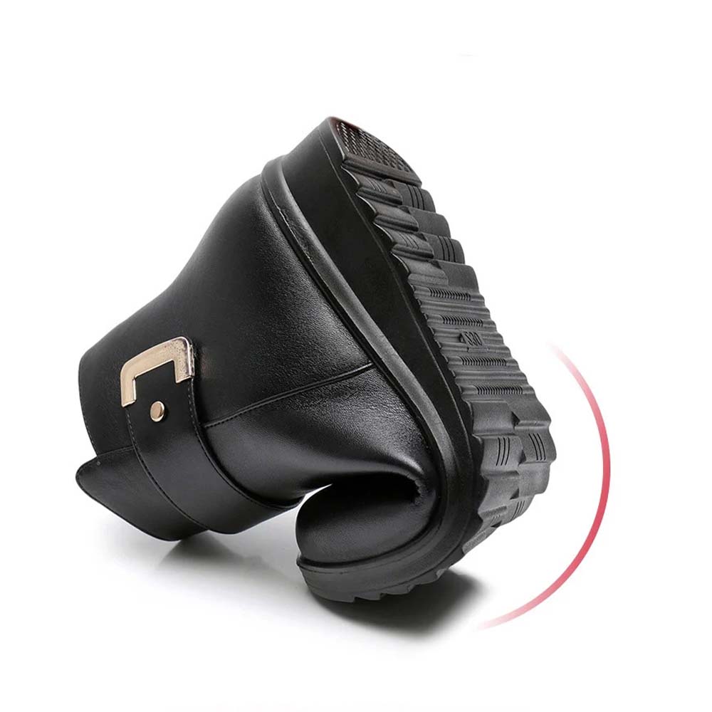 Sparkrhythm Non-slip leather casual shoes with velvet side zipper leather cotton shoes suitable for elderly women