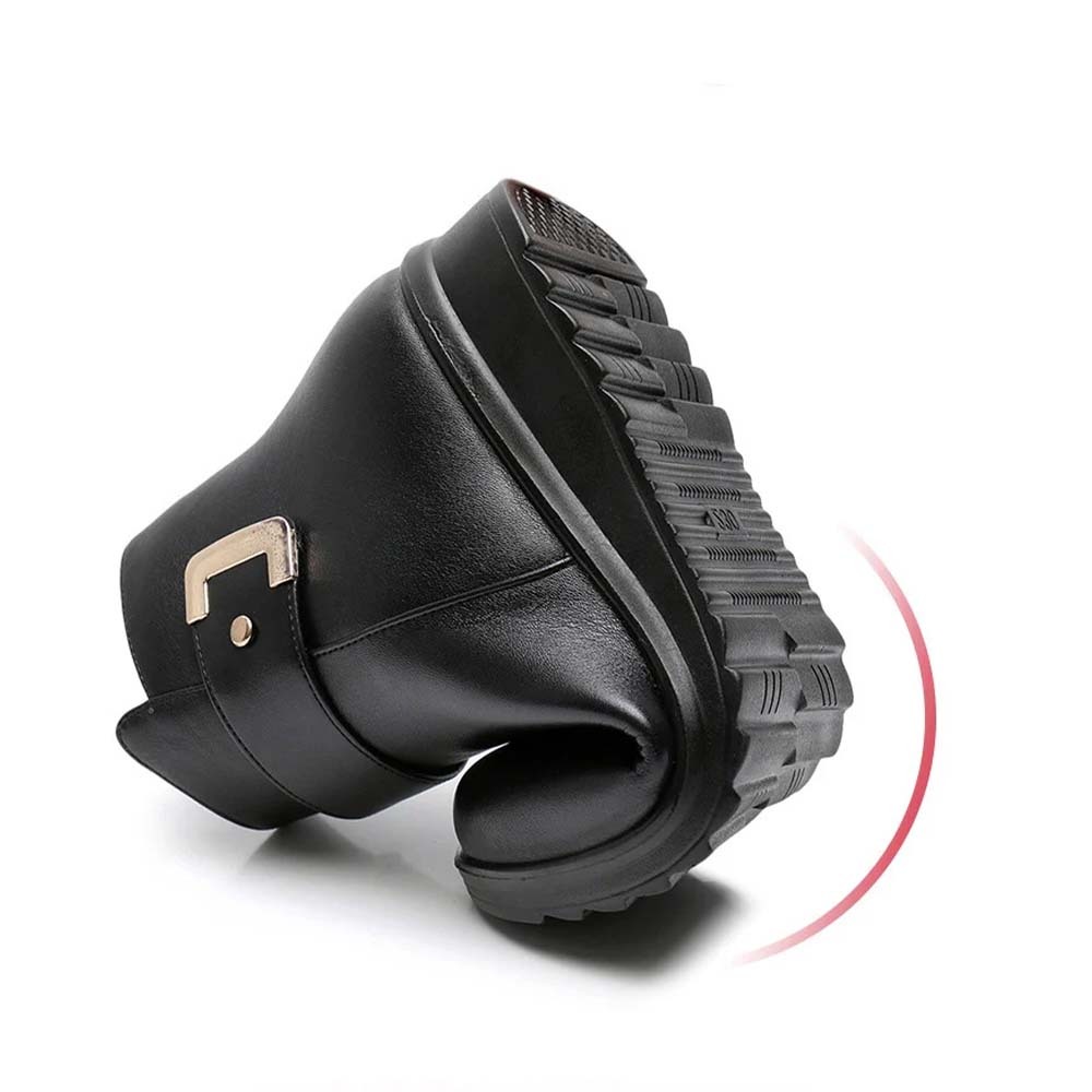 Sparkrhythm Non-slip leather casual shoes with velvet side zipper leather cotton shoes suitable for elderly women