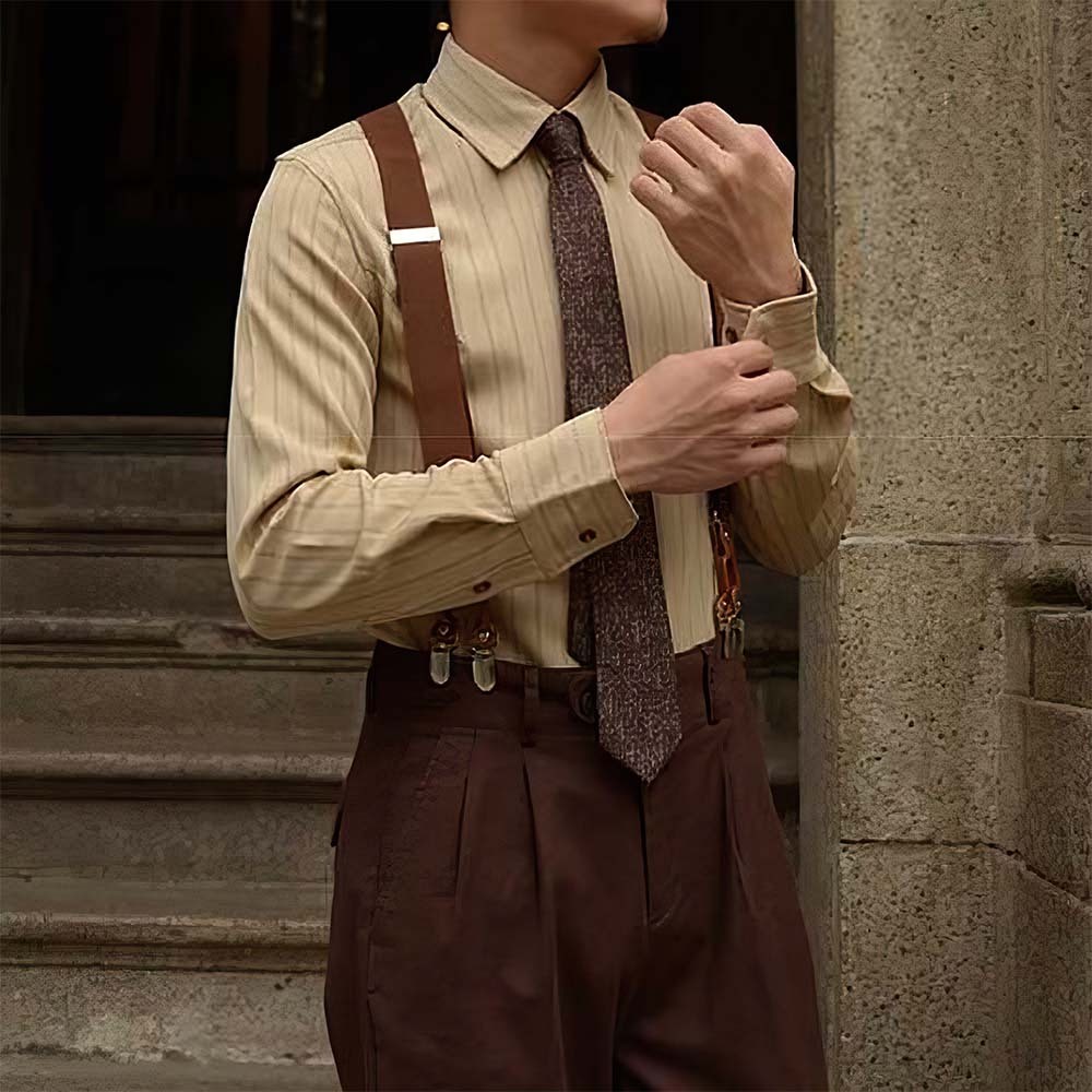 Camisa a rayas retro de primavera y otoño para hombre