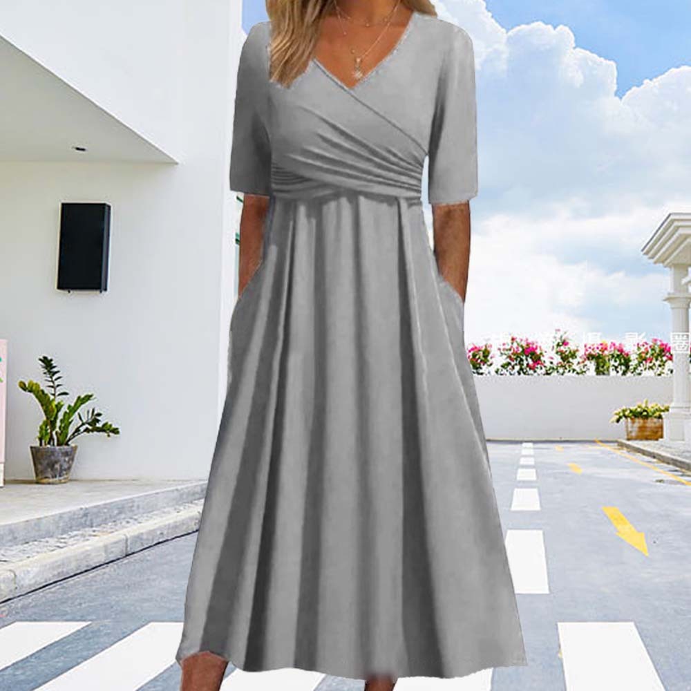 Hojanaranja Falda acampanada de manga corta con cuello en V, novedad de verano 2024