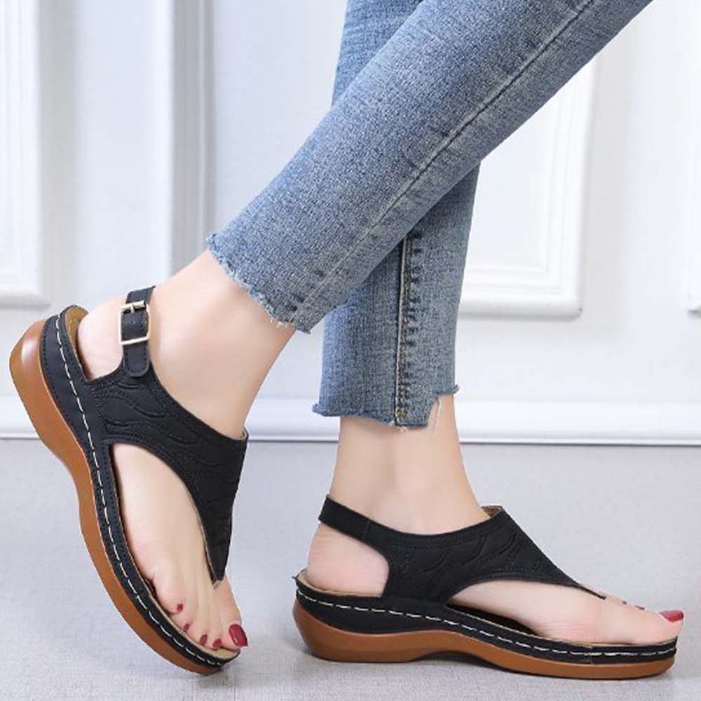 Hojanaranja Sandalias tipo chanclas de cuero suave y ajustable para mujer