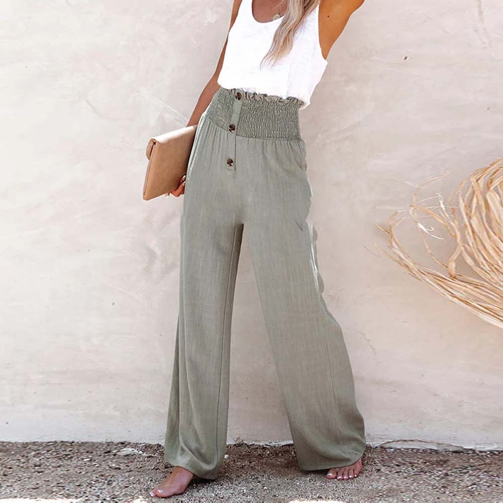 2024 Women’s Solid Color Cotton and Linen Wide Leg Pants