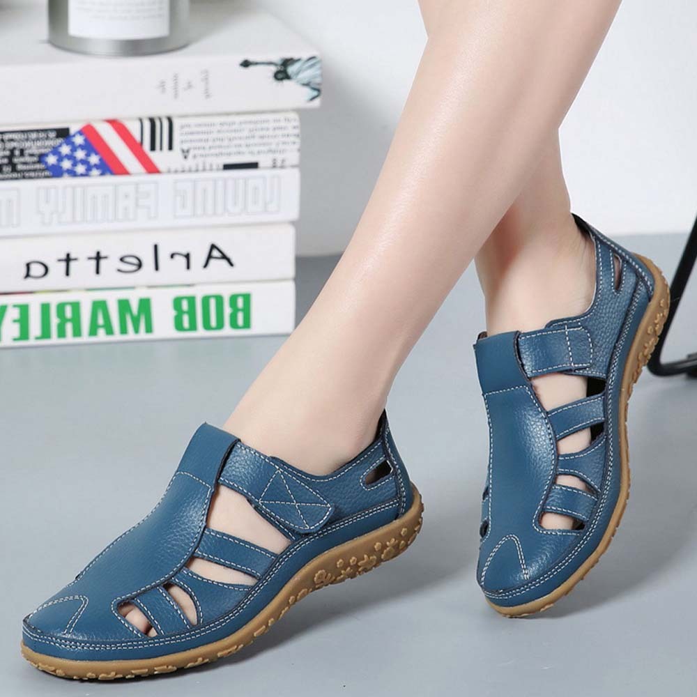 Sandalias de mujer de piel con suela suave y velcro transpirable